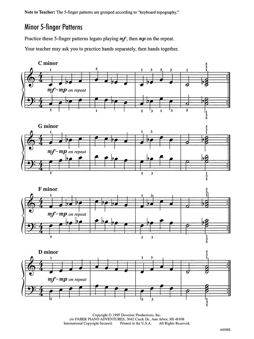 Achievement Skill Sheet No. 2: Minor 5-Finger Patterns