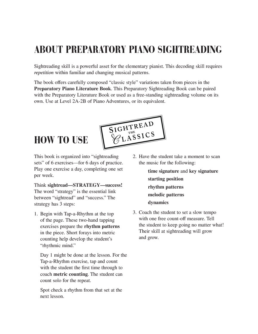 The Developing Artist Preparatory Sightreading